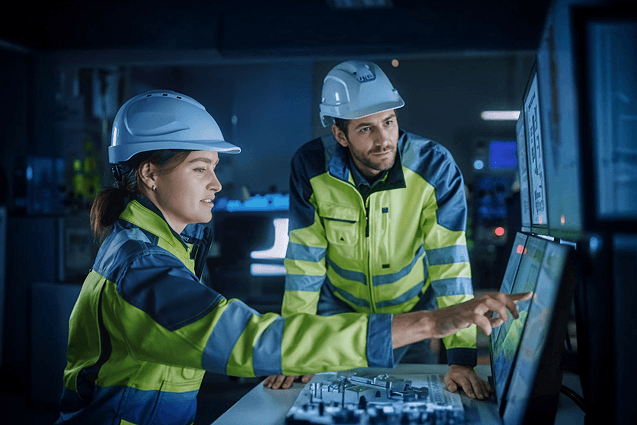 Trades workers collaborating